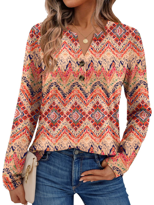 SUNBS Henley Blouses for Women Long Sleeve Shirts Fall Fashion Dressy Casual Tops Cute Work Outfits Clothes