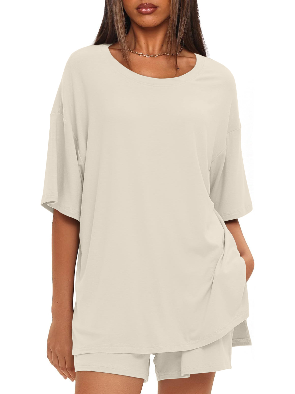 SUNBS 2 Piece Lounge Set for Women Matching Sets Oversized Top and Shorts Sweatsuit Travel Airport Outfit