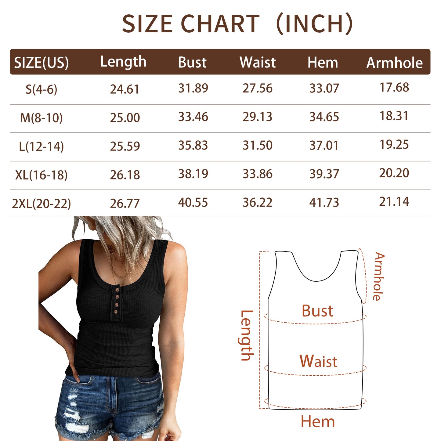 SUNBS Tank Tops for Women Summer Casual Camisole Tops Ribbed Sleeveless Henley Shirts Basic Clothing