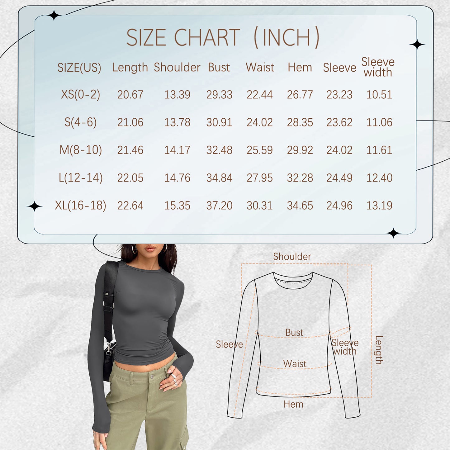 SUNBS Fitted Long Sleeve Shirts for Women Basic Crop Tops Fall Fashion Layering Slim Y2k Trendy Blouse