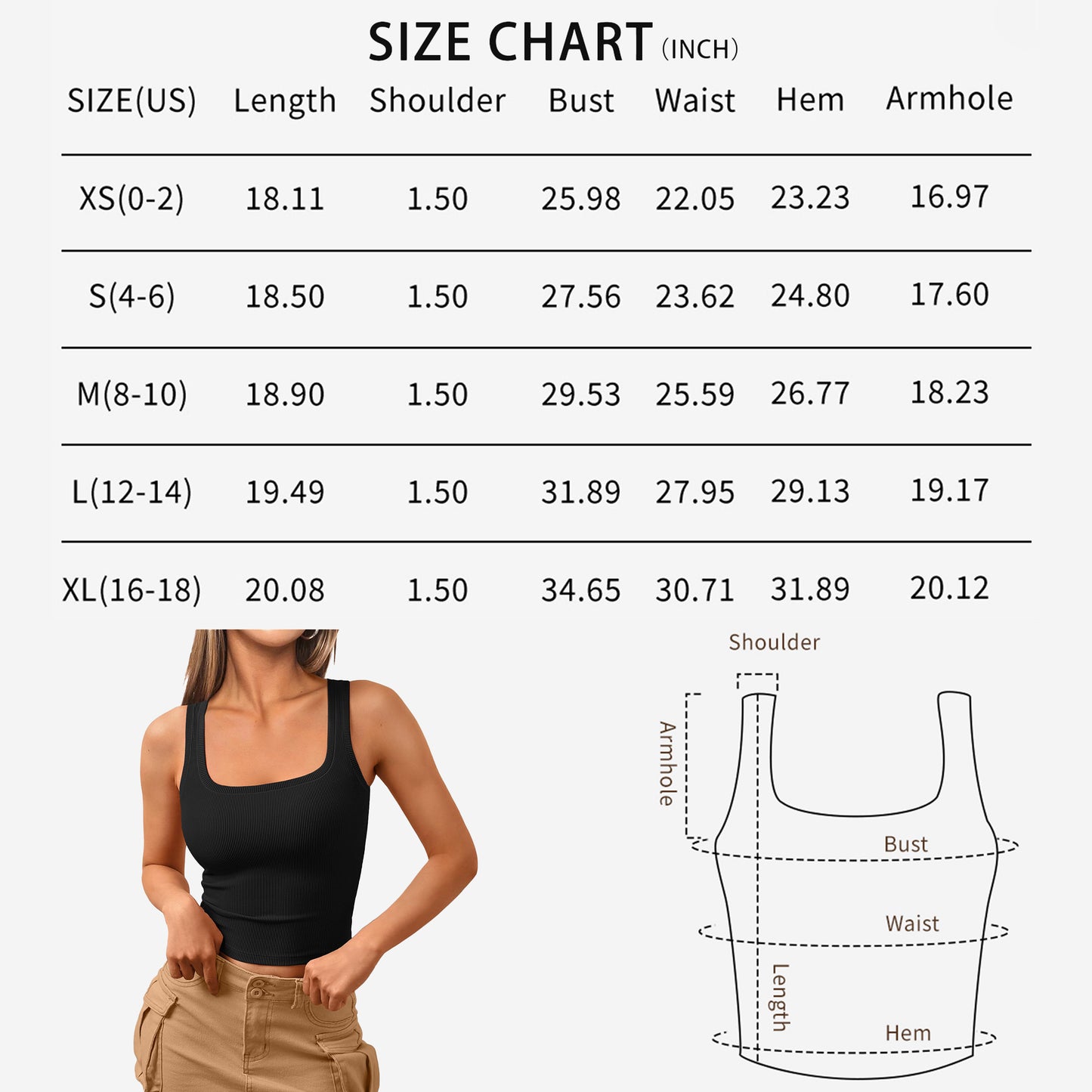 SUNBS Womens Square Neck Tank Tops Workout Cropped Ribbed Summer Camisole Sleeveless Tops