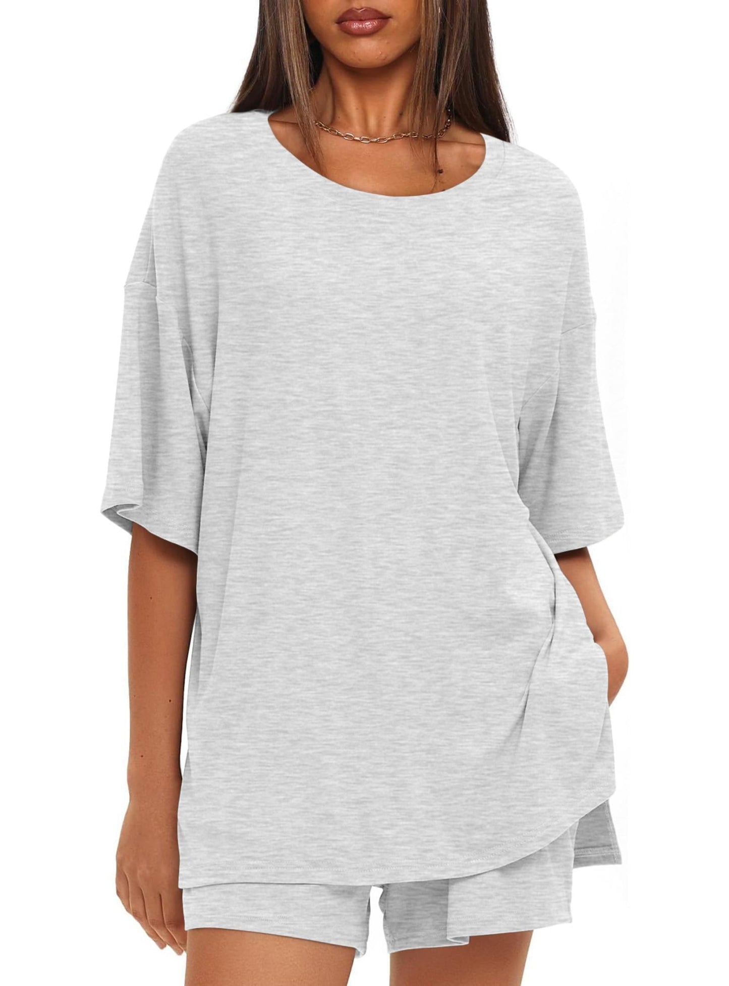 SUNBS 2 Piece Lounge Set for Women Matching Sets Oversized Top and Shorts Sweatsuit Travel Airport Outfit