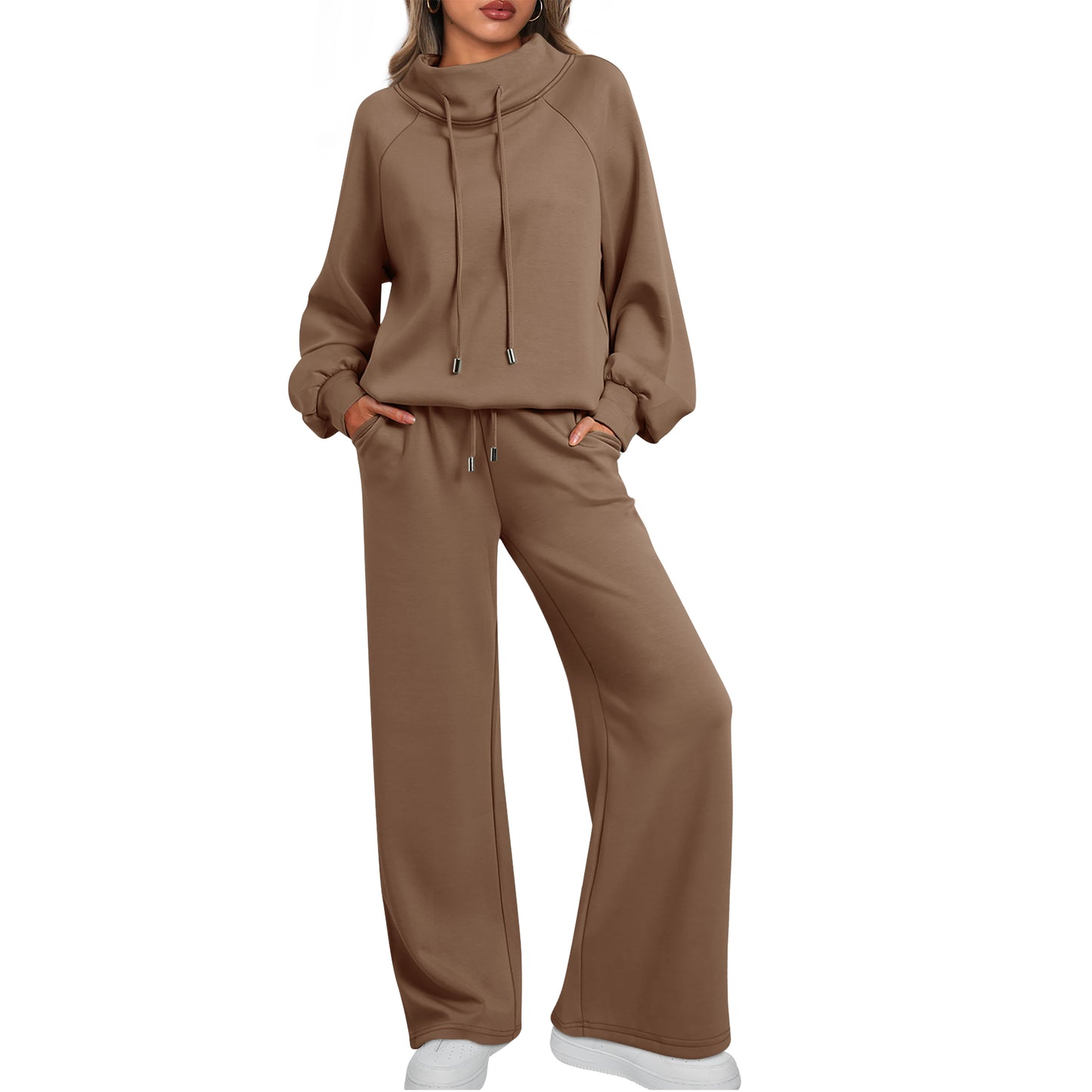 SUNBS Lounge Sets for Women Sweatsuits 2 Piece Outfits 2025 Fall Drawstring Sweatshirt Wide Leg Sweatpants Tracksuit