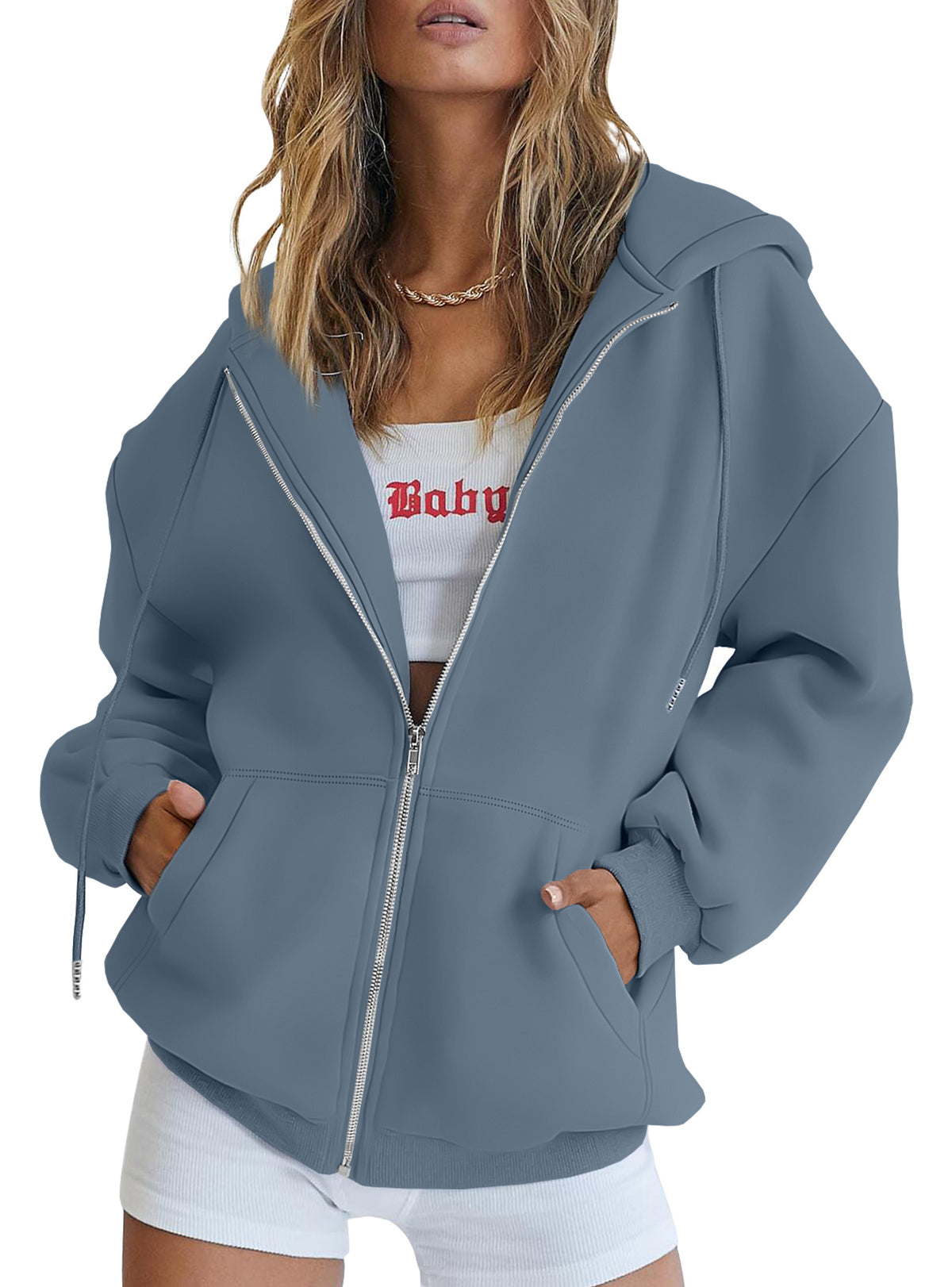 SUNBS Drawstring Zip Up Hoodies for Women Fall Cute Jacket Oversized Casual Sweatshirts with Pocket