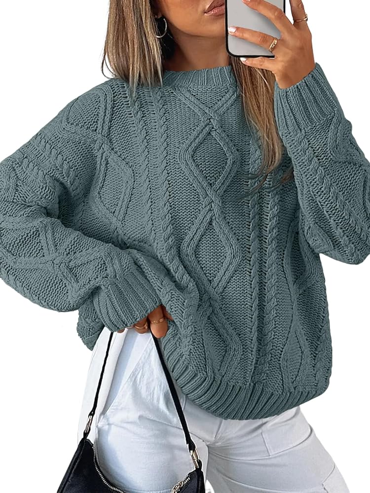 SUNBS Oversized Sweaters for Women Cable Knit Crewneck Pullover Casual Long Sleeve Top Fall Womens Clothes