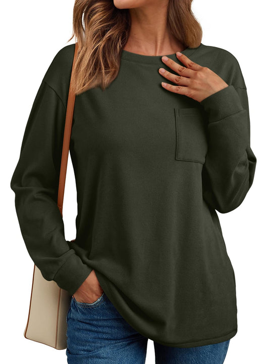 SUNBS Womens Long Sleeve Crewneck Shirts Fall Winter Casual Work Tops Women Blouses Trendy Basic Outfits
