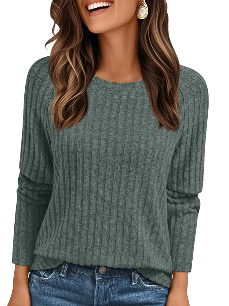 SUNBS Tunic Shirts for Womens Long Sleeve Tops Crewneck Dressy Sweaters Casual Blouses Trendy Clothes